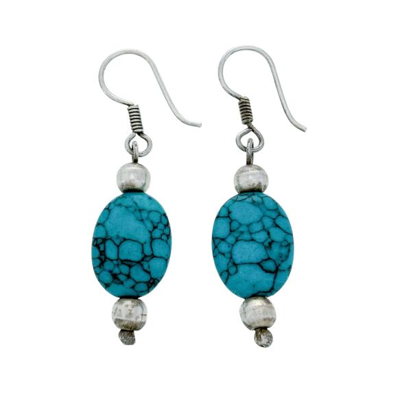 Vintage Silver Tone Synthetic Turquoise Dangle Earrings - Picture 2 of 4